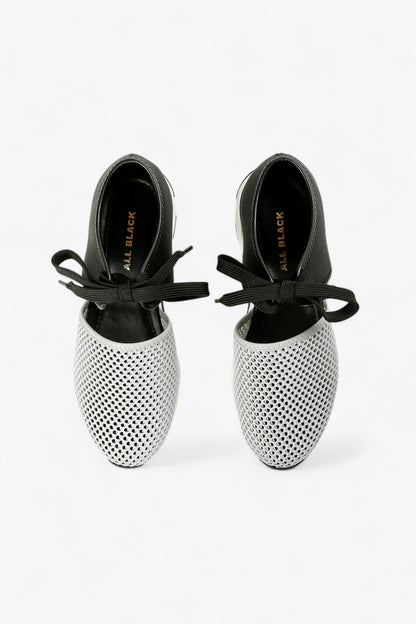 ALL BLACK grey and black leather mesh slip-on sneaker with perforated upper, elastic gore panel and chunky contrast sole, women’s lightweight comfort shoe for modern fall styling