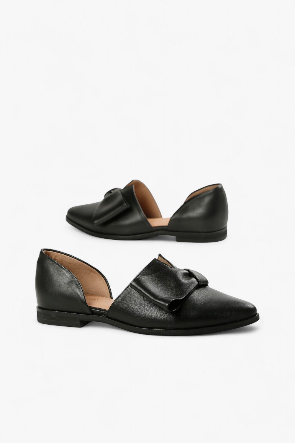 Pair of ALL BLACK Women’s Black Soft Leather Pointed Toe Halfbow D'Orsay Flats