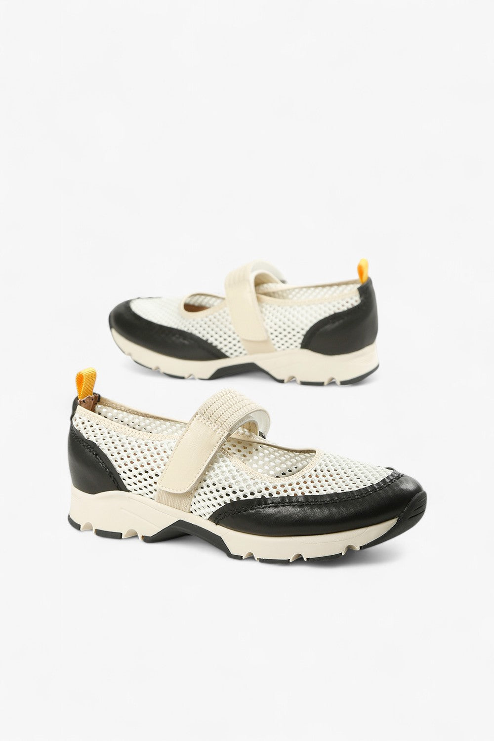 Pair of ALL BLACK Women’s Beige Mesh and Leather Mary Jane Sneakers with Strap
