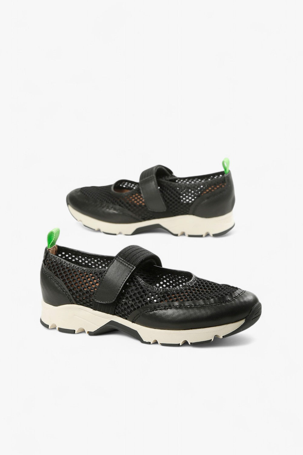 Pair of ALL BLACK Women’s Black Mesh and Leather Mary Jane Sneakers