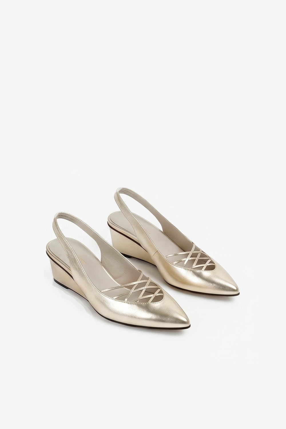 Pair of ALL BLACK Women’s Metallic Gold Leather Slingback Wedge Pumps