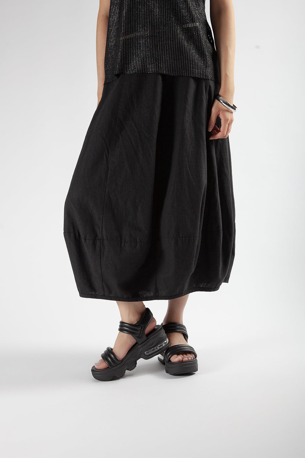 Women’s ALL BLACK Black Leather Platform Sandals Styled with Contemporary Outfit